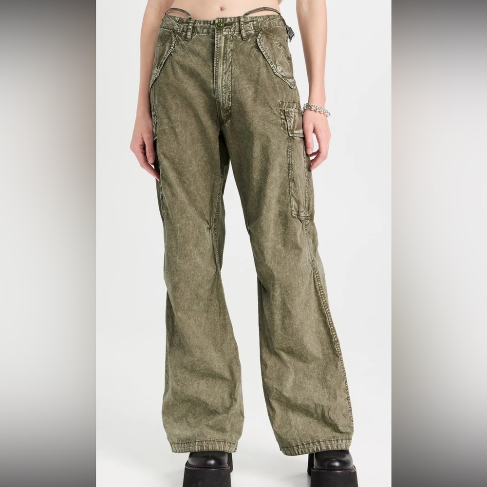 R13 Wide Leg Cargo Pants in GD Olive 28- Small Hole - Picture 2 of 16